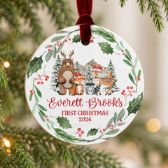 Baby First Christmas Ornament, Personal Wood 3.5in Round Keepsake
