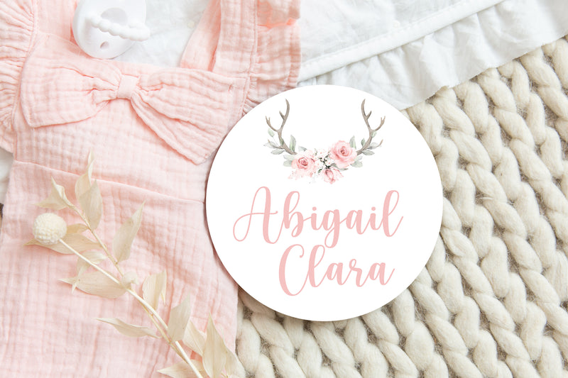 Antler Floral Baby Girl Name Sign