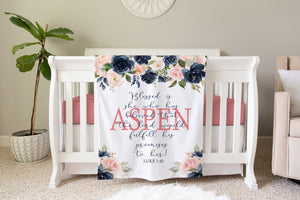 Navy and Pink Floral Quote Blanket