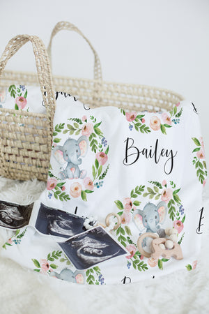 Personalized Floral Elephant Swaddle