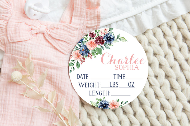 Floral Round Birth Stat Sign