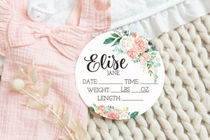 Floral Round Birth Stat Sign