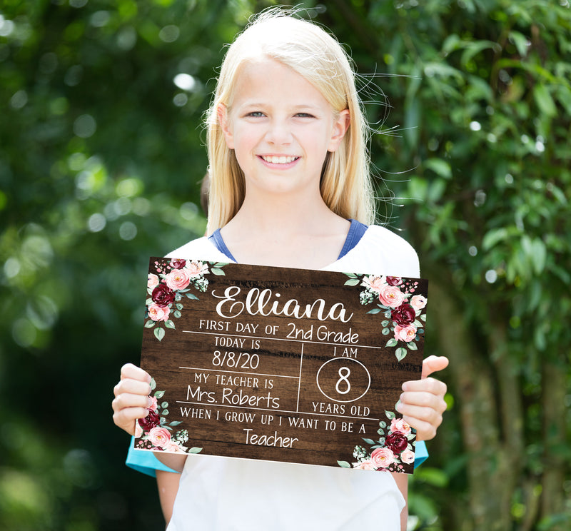 Floral Personalized School Sign