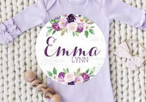 Purple Floral Baby Girl Name Sign