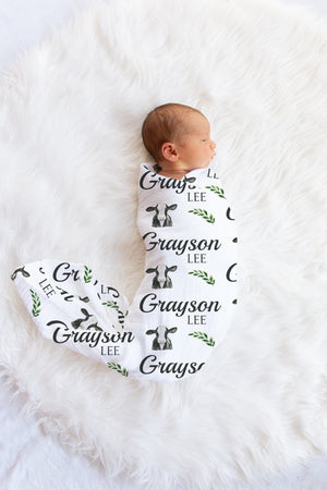 Cow Personalized Swaddle - Blanket