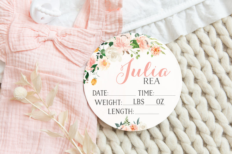 Floral Round Birth Stat Sign