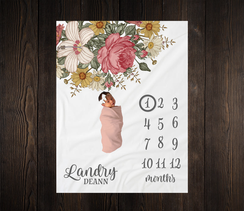 Vintage Floral Milestone Blanket