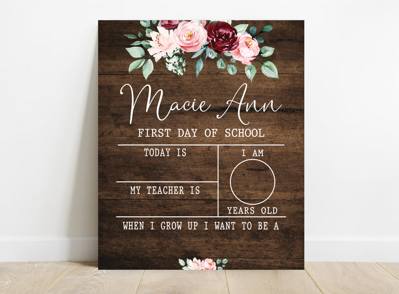 Floral Personalized School Sign