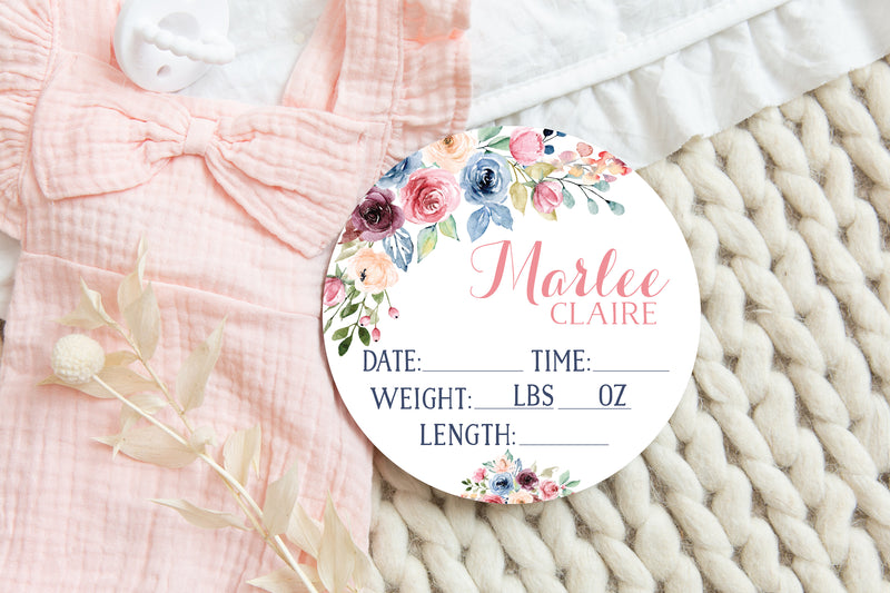 Floral Round Birth Stat Sign