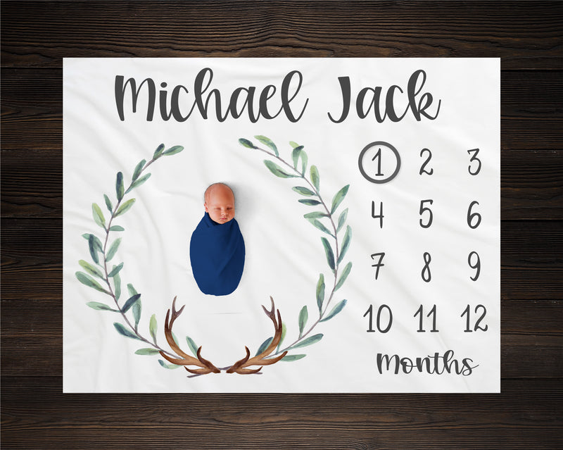 Greenery Antler Milestone Blanket