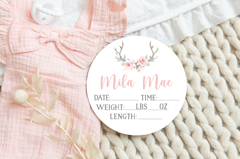 Floral Antler Birth Stat Sign