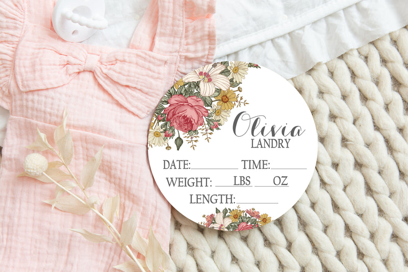 Vintage Floral Birth Stat Sign