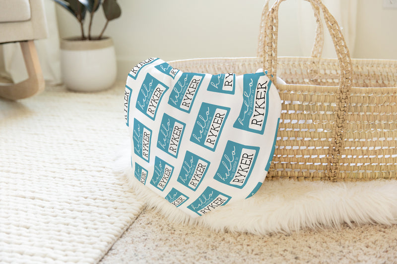 Hello Name Tag Personalized Swaddle - Blanket
