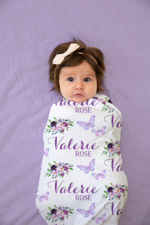 Floral Butterfly Personalized Swaddle - Blanket