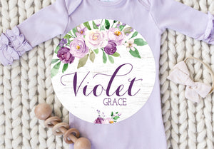 Purple Floral Baby Girl Name Sign
