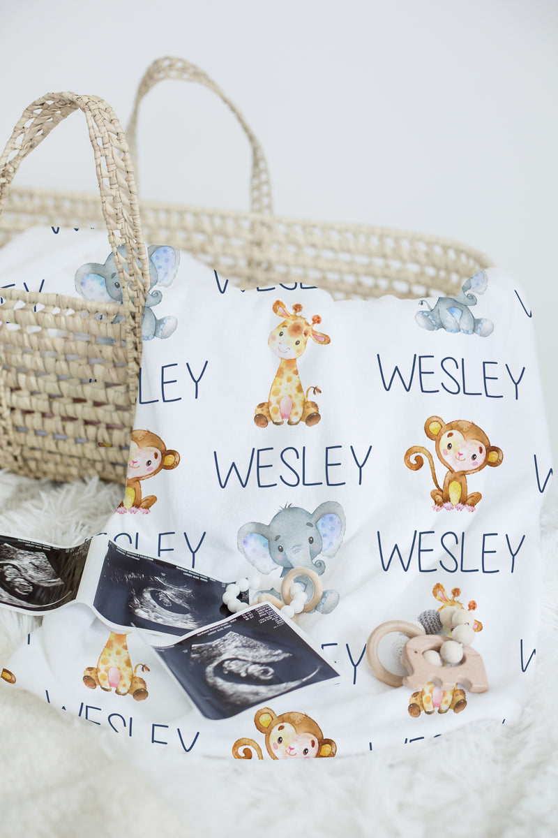 Personalized Safari Animal Swaddle