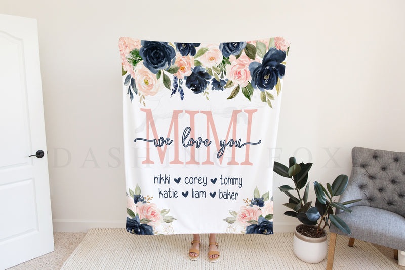 Navy and Pink Floral Grandma Blanket