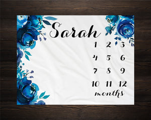 Blue Floral Milestone Blanket