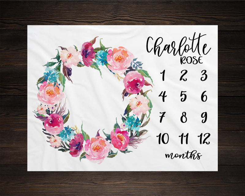 Floral Wreath Girl Milestone Blanket