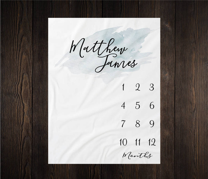 Blue Watercolor Boy Milestone Blanket