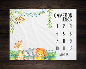 Safari Animal Boy Milestone Blanket