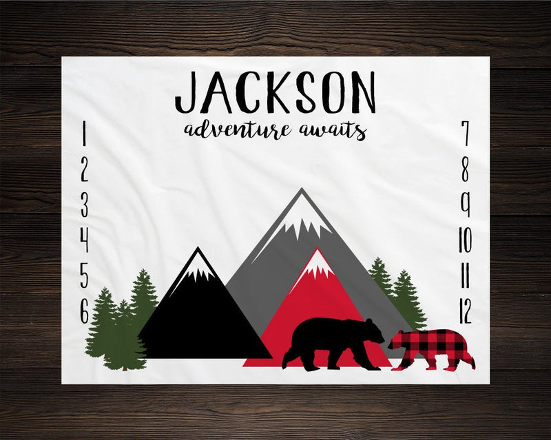 Mountains With Bears Boy Milestone Blanket