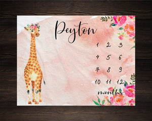 Giraffe Milestone Blanket Month Blanket Baby Watch Me Grow Growth Tracker Safari Blanket Baby Shower Personalize Baby Blanket Newborn Gift