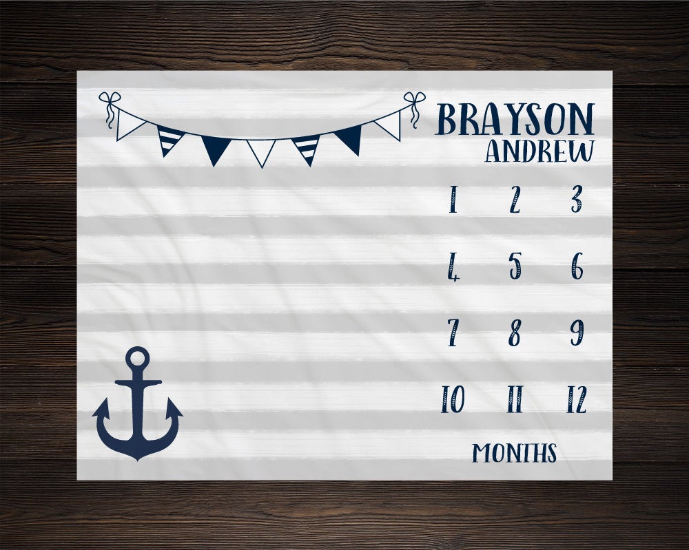 Nautical Anchor Boy Milestone Blanket