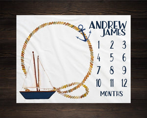 Sail Boat Boy Milestone Blanket