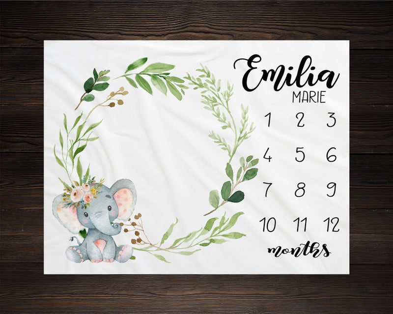 Safari Baby Milestone Blanket Month Blanket Growth Tracker Fleece Blanket Baby Shower Elephant Baby Newborn Gift  Safari Animals Girl