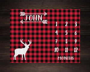 Plaid Deer Boy Milestone Blanket