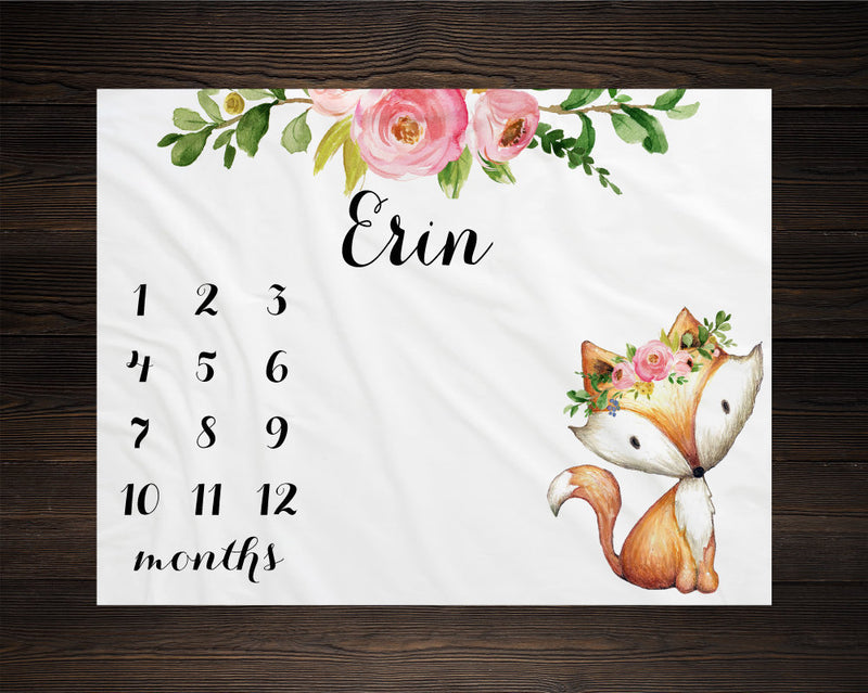 Baby Milestone Blanket Fox Month Blanket Baby Growth Tracker Fleece Blanket Baby Shower Baby Newborn Gift Minky Baby Girl Neutral Nursery