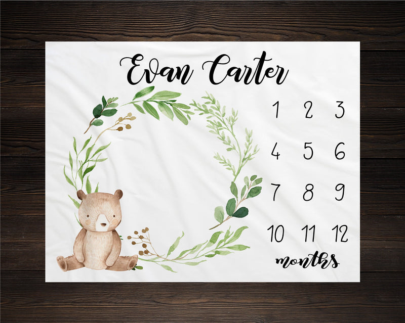Baby Bear Boy Milestone Blanket