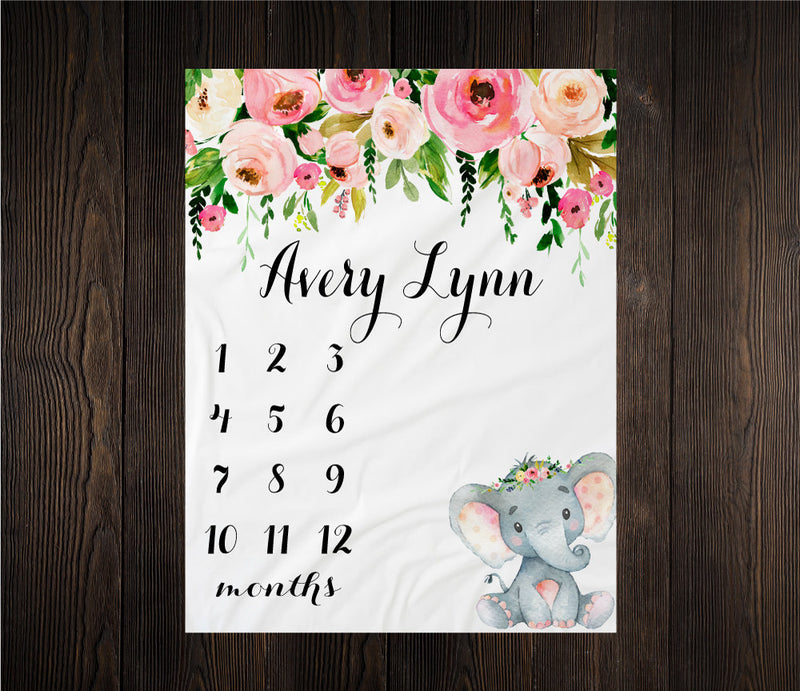 Elephant Floral Milestone Blanket