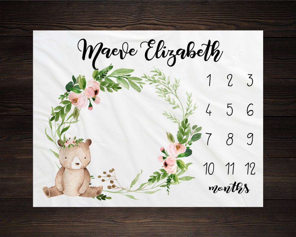 Baby Bear Girl Milestone Blanket