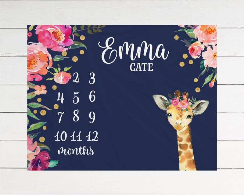 Safari Baby Milestone Blanket Month Blanket Growth Tracker Fleece Blanket Baby Shower Giraffe Baby Newborn Gift  Safari Animals Girl