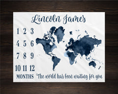 World Map Boy Milestone Blanket