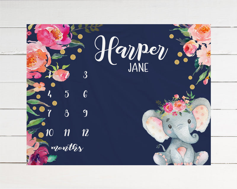 Floral Elephant Milestone Blanket