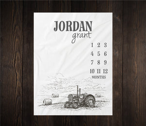 Tractor Boy Milestone Blanket