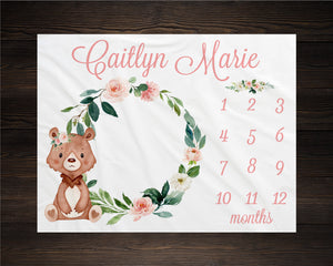 Bear Floral Milestone Blanket