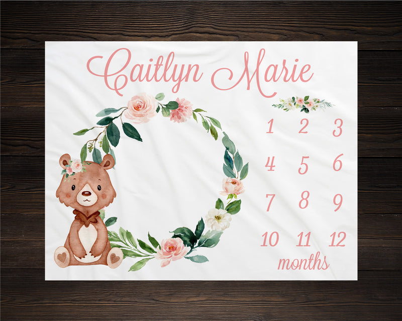 Bear Floral Milestone Blanket
