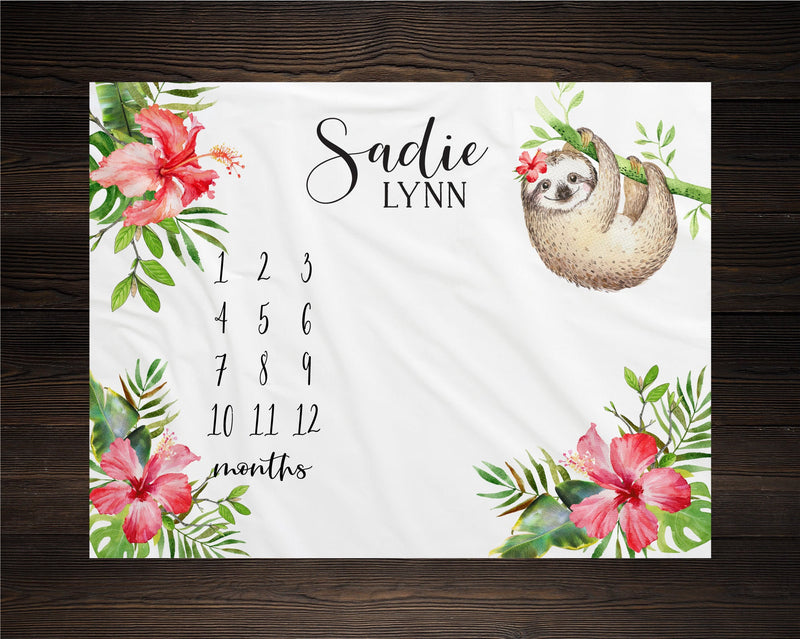 Floral Sloth Girl Milestone Blanket