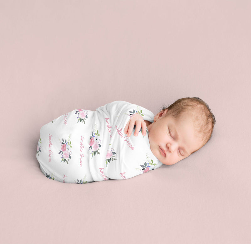 Personalized Floral Name Swaddle