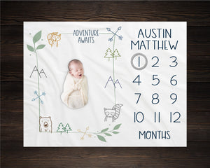 Adventure Awaits Boy Milestone Blanket