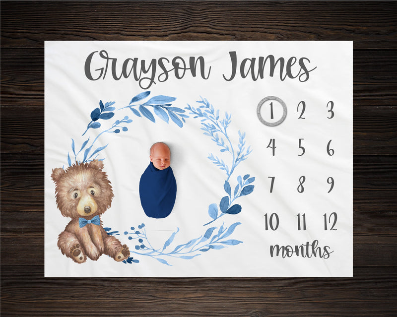 Bear Boy Milestone Blanket
