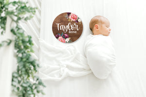 Round Wood Baby Name Sign Wooden Personalized Baby Name Newborn Announcement Custom Nursery Sign Decor