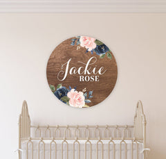 Pink and Navy Floral Sign