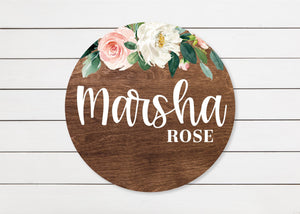 Ivory and Pink Floral Name Sign