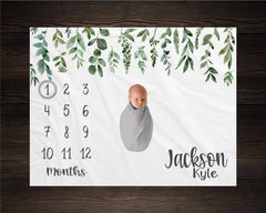 Watercolor Greenery Boy Milestone Blanket