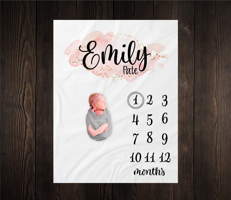 Pink and Gold Milestone Blanket, Baby Month Blanket, Baby Girl Milestone Blanket Track Growth Keepsake Baby Shower Gift